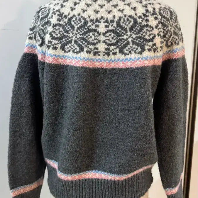 [BUNJANG] Nordic Pattern Wool Knit Cardigan Gray / 노르딕 패턴 울 니트 가디건 그레이