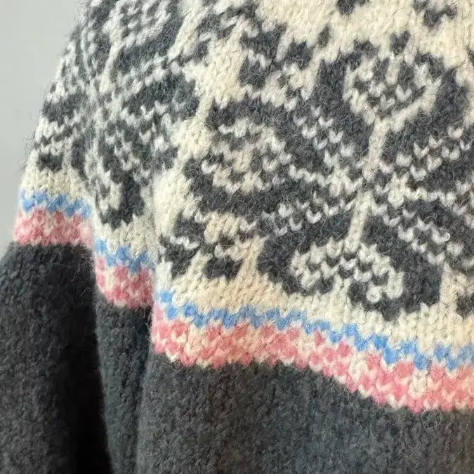 [BUNJANG] Nordic Pattern Wool Knit Cardigan Gray / 노르딕 패턴 울 니트 가디건 그레이