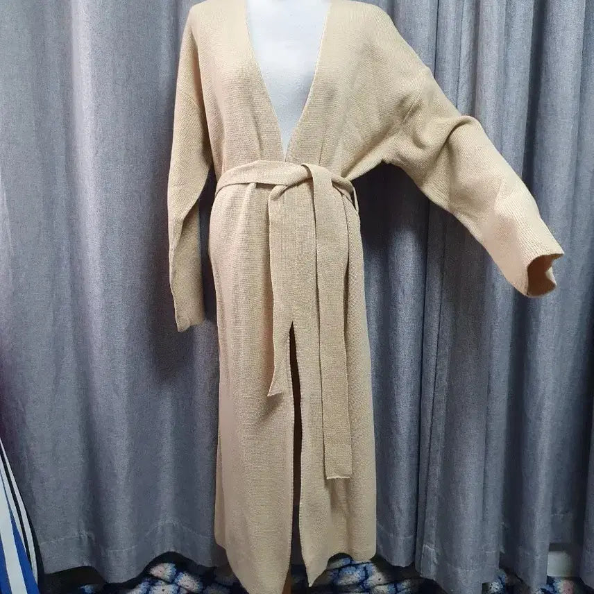[BUNJANG] Beige Maxi Cardigan / 베이지 허리끈 맥시 가디건