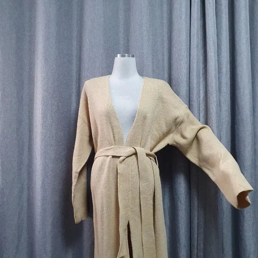 [BUNJANG] Beige Maxi Cardigan / 베이지 허리끈 맥시 가디건