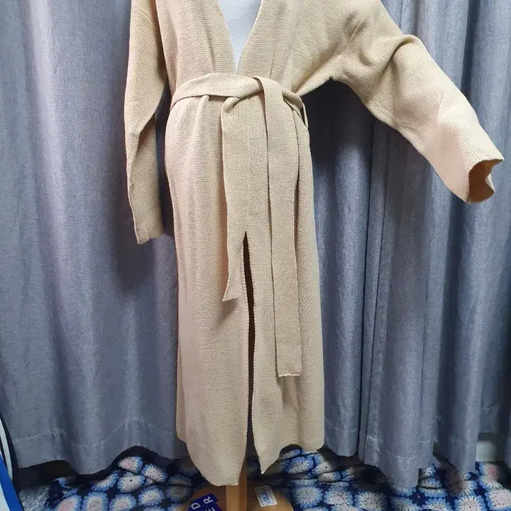 [BUNJANG] Beige Maxi Cardigan / 베이지 허리끈 맥시 가디건