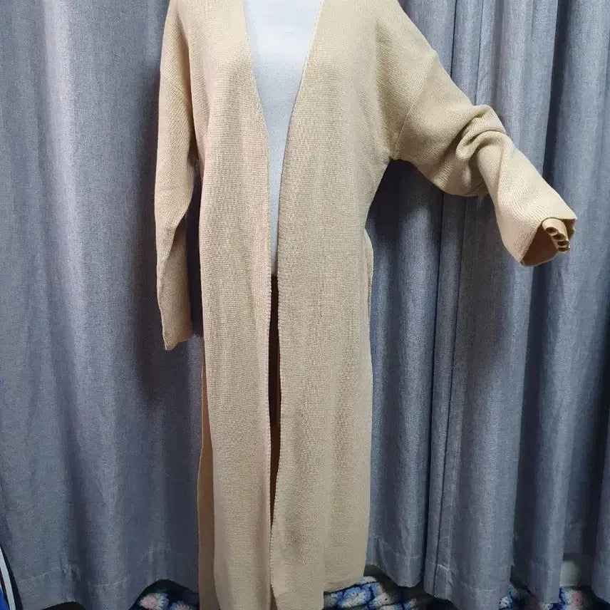 [BUNJANG] Beige Maxi Cardigan / 베이지 허리끈 맥시 가디건