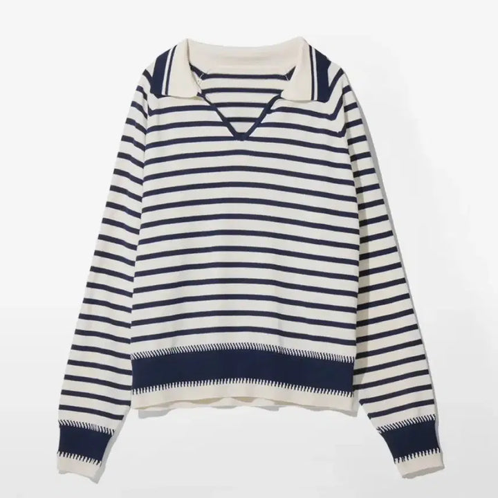 [BUNJANG] Ogap Striped Collar Knit Navy / 오가프 스트라이프 카라 니트 네이비