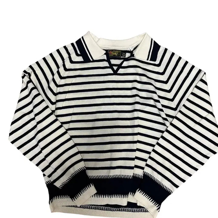 [BUNJANG] Ogap Striped Collar Knit Navy / 오가프 스트라이프 카라 니트 네이비