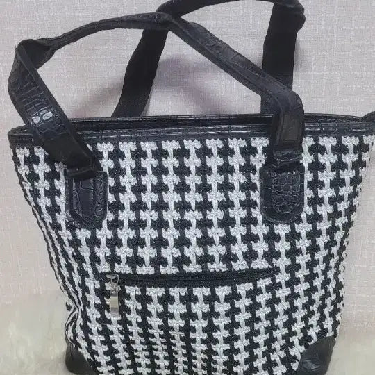 [BUNJANG] Houndstooth Check Tote Bag Black and White Handmade Bag / 하운드투스 체크 토트백 블랙 앤 화이트 헨드메이드 가방 두개