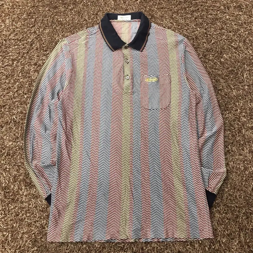 [BUNJANG] Missoni 90s Multi-Color Pattern Long Sleeve T-Shirt / 100 미쏘니 90s 멀티컬러 패턴 카라 롱슬리브 티셔츠