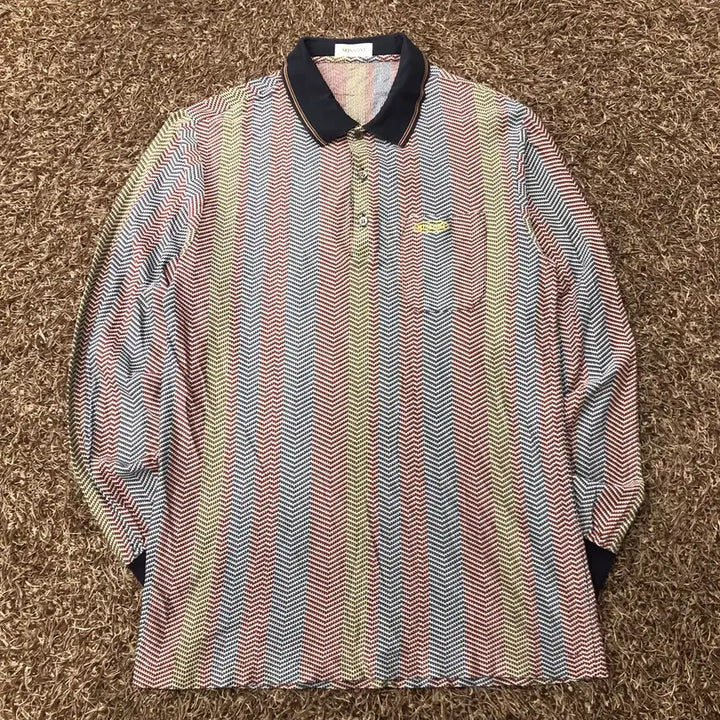 [BUNJANG] Missoni 90s Multi-Color Pattern Long Sleeve T-Shirt / 100 미쏘니 90s 멀티컬러 패턴 카라 롱슬리브 티셔츠