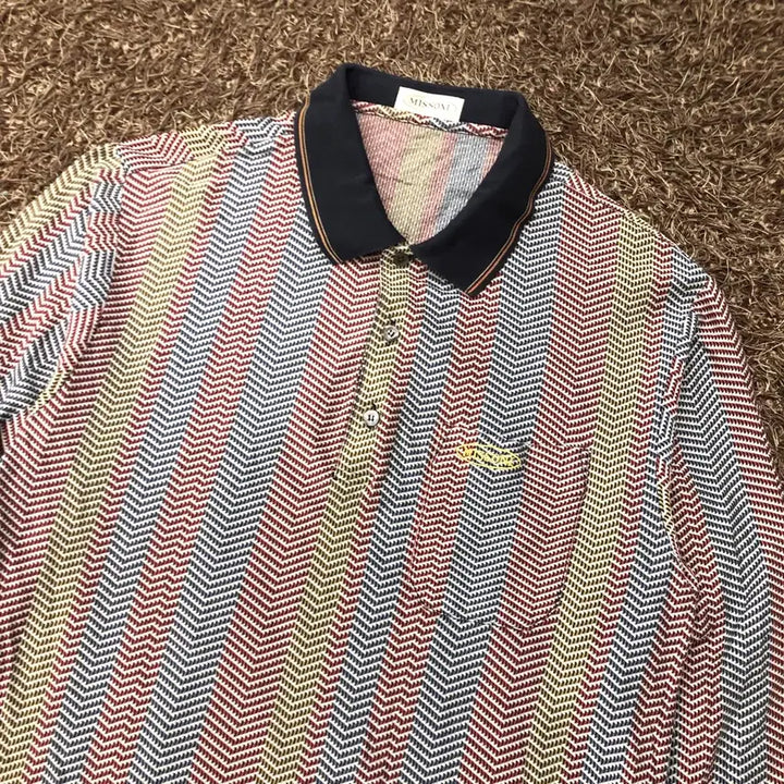 [BUNJANG] Missoni 90s Multi-Color Pattern Long Sleeve T-Shirt / 100 미쏘니 90s 멀티컬러 패턴 카라 롱슬리브 티셔츠