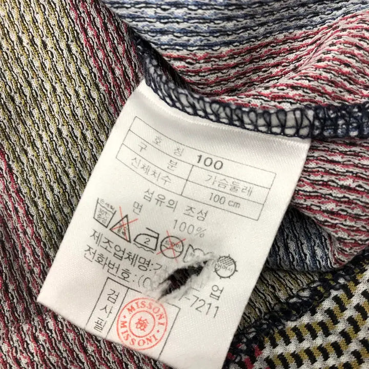 [BUNJANG] Missoni 90s Multi-Color Pattern Long Sleeve T-Shirt / 100 미쏘니 90s 멀티컬러 패턴 카라 롱슬리브 티셔츠