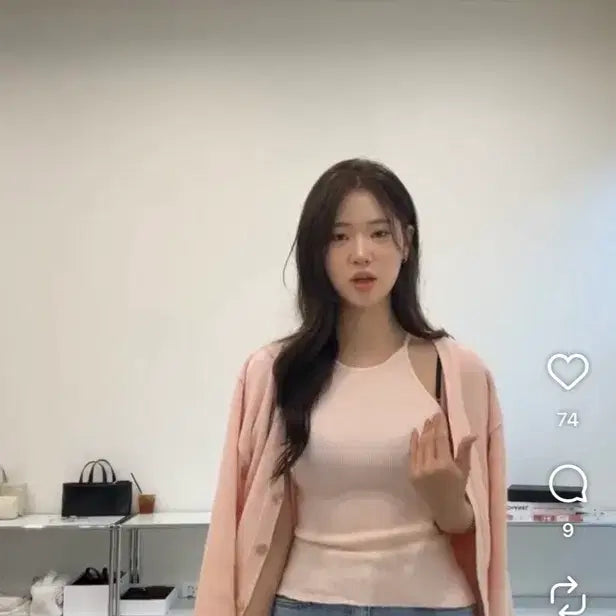 [BUNJANG] Love Me U Pink Cardigan and Tank Top Set / 러브미우 제작나시 + 가디건 (핑크)