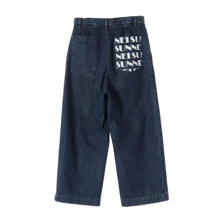 [BUNJANG] Sunnei Logo Graphic Wide Denim Pants / 써네이 로고 그래픽 와이드 데님팬츠