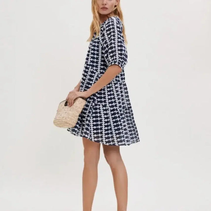 [BUNJANG] Maje Navy Embroidered Dress / 마쥬 네이비 자수 원피스