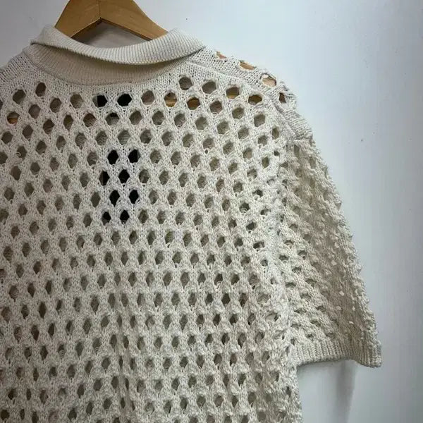 [BUNJANG] Stussy Big Mesh Polo Sweater Ivory / 미디움 스투시 빅 메쉬 폴로 스웨터 아이보리