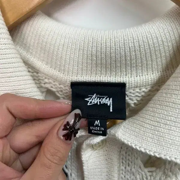 [BUNJANG] Stussy Big Mesh Polo Sweater Ivory / 미디움 스투시 빅 메쉬 폴로 스웨터 아이보리