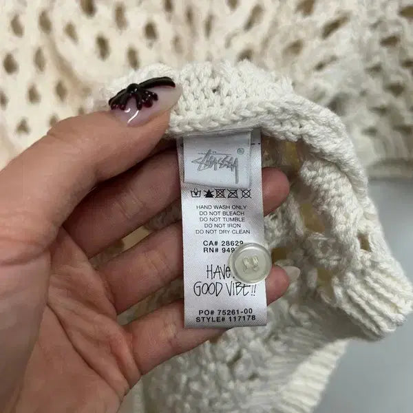 [BUNJANG] Stussy Big Mesh Polo Sweater Ivory / 미디움 스투시 빅 메쉬 폴로 스웨터 아이보리