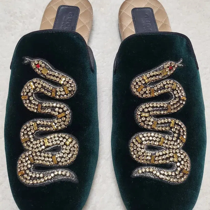 [BUNJANG] Gucci Crystal Velvet Snake Mules / 구찌 크리스탈 벨벳 스네이크 뮬37.5/240