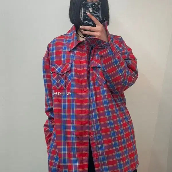 [BUNJANG] Nerdy NDY Padded Flannel Shirt Jacket (Red) / 라지 널디 엔디와이 패디드 플란넬 셔츠 자켓 레드