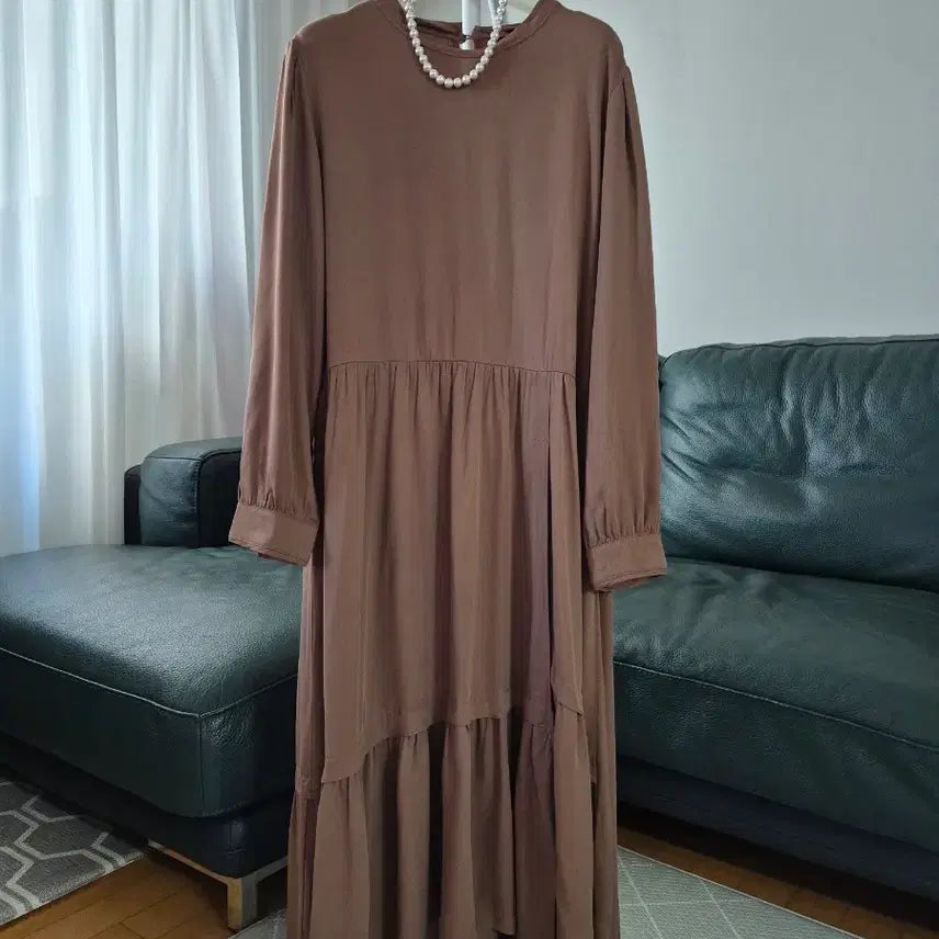 [BUNJANG] Misense Light Brown Frill Long Dress / 미센스 연브라운 프릴 롱원피스 미착용