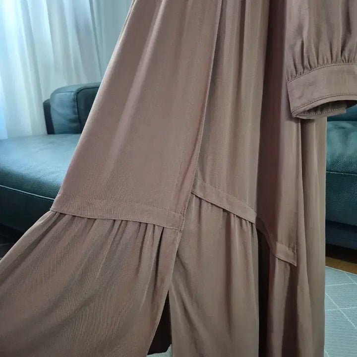 [BUNJANG] Misense Light Brown Frill Long Dress / 미센스 연브라운 프릴 롱원피스 미착용