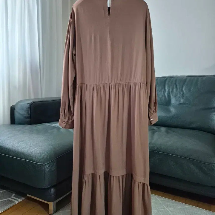 [BUNJANG] Misense Light Brown Frill Long Dress / 미센스 연브라운 프릴 롱원피스 미착용