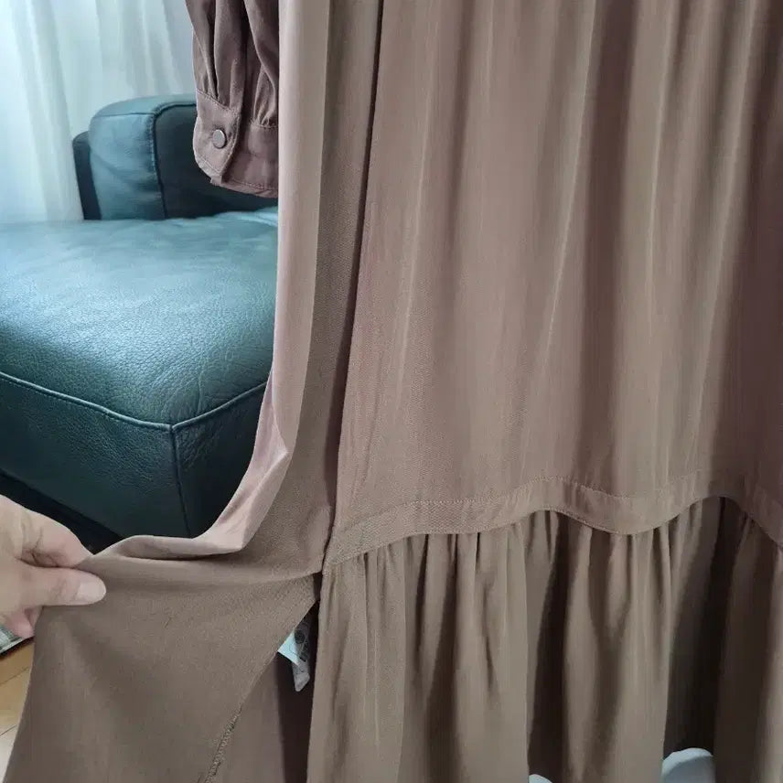 [BUNJANG] Misense Light Brown Frill Long Dress / 미센스 연브라운 프릴 롱원피스 미착용