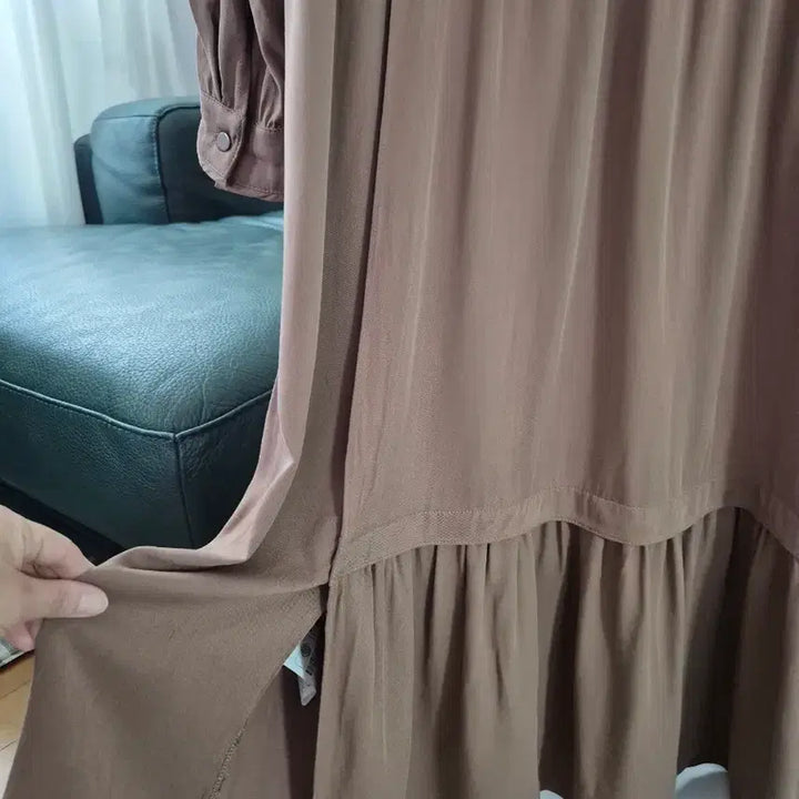 [BUNJANG] Misense Light Brown Frill Long Dress / 미센스 연브라운 프릴 롱원피스 미착용