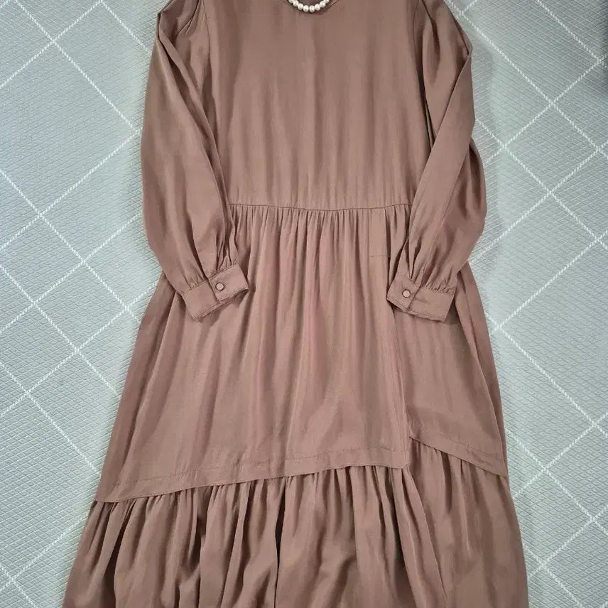 [BUNJANG] Misense Light Brown Frill Long Dress / 미센스 연브라운 프릴 롱원피스 미착용