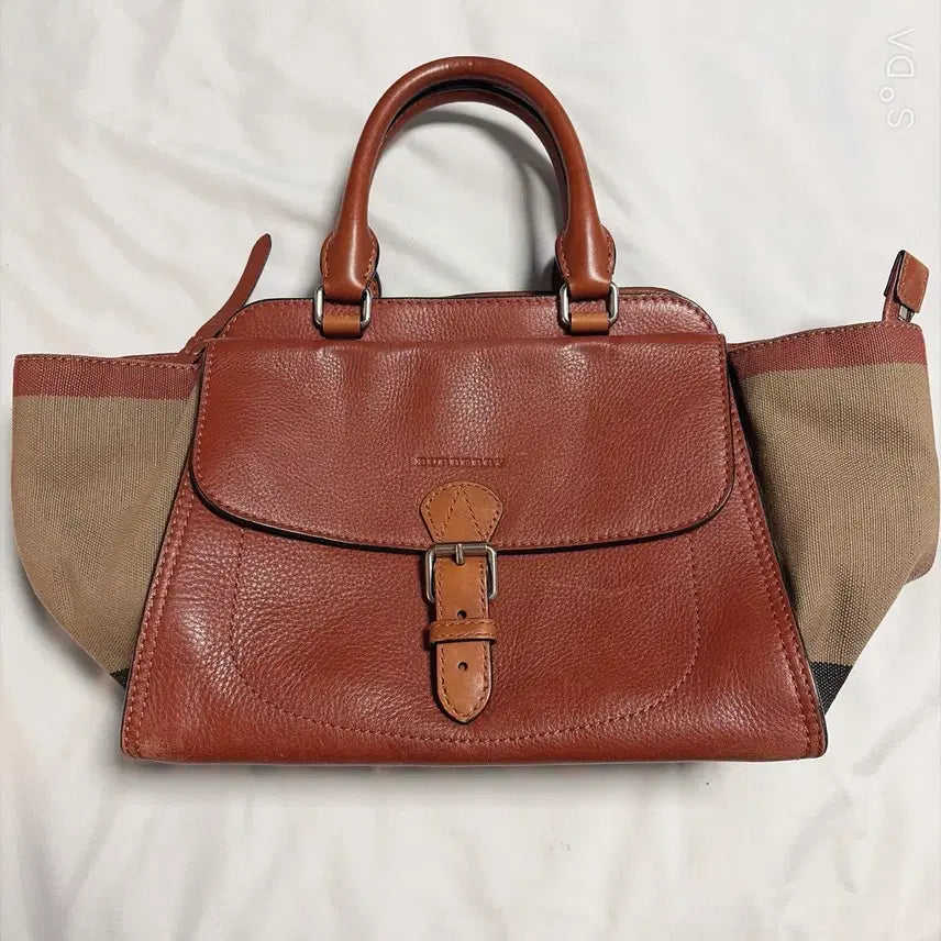 [BUNJANG] Burberry Brown Leather Canvas Tote Bag / 버버리 브라운 레더 캔버스 토트백