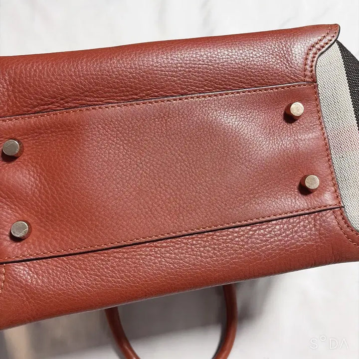 [BUNJANG] Burberry Brown Leather Canvas Tote Bag / 버버리 브라운 레더 캔버스 토트백