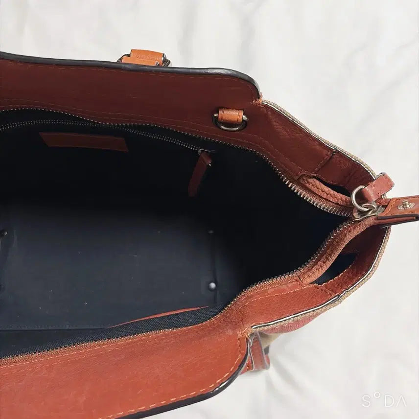[BUNJANG] Burberry Brown Leather Canvas Tote Bag / 버버리 브라운 레더 캔버스 토트백