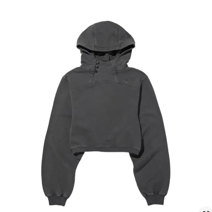 [BUNJANG] Mischief Side Button Up Crop Hoodie Washed Charcoal / (W) 미스치프 사이드 버튼 업 크롭 후드 워시드 차콜