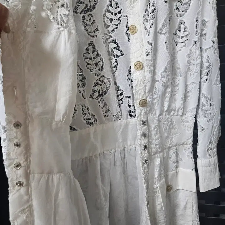 [BUNJANG] Sandro Lace Long Dress / 산드로 화이트 레이스 롱 원피스