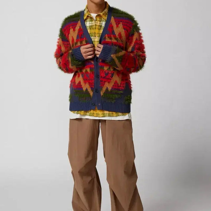 [BUNJANG] Urban Outfitters BDG American Pattern Fur Knit Cardigan / 어반 아웃피터스 BDG 아메리칸 패턴 퍼 니트 가디건