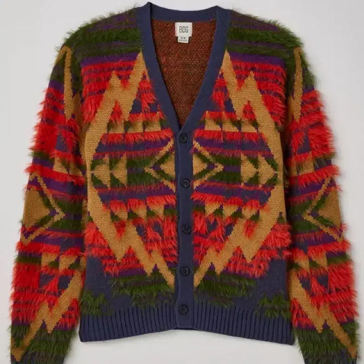 [BUNJANG] Urban Outfitters BDG American Pattern Fur Knit Cardigan / 어반 아웃피터스 BDG 아메리칸 패턴 퍼 니트 가디건