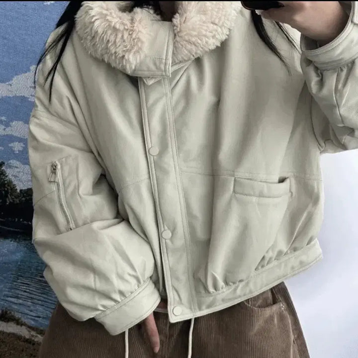 [SOLD OUT] 키미스 하이넥 카라 봄버 레더 누빔 자켓 점퍼