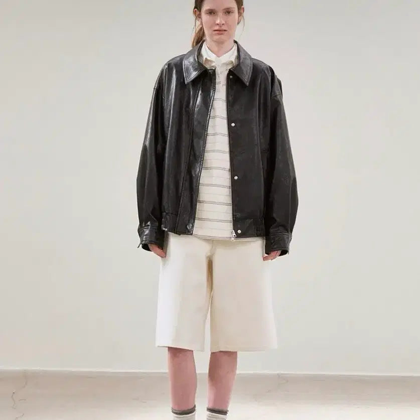 [BUNJANG] Fox Leather Oversized Blouson (Black) / 폭스 레더 오버 핏 블루종(블랙)