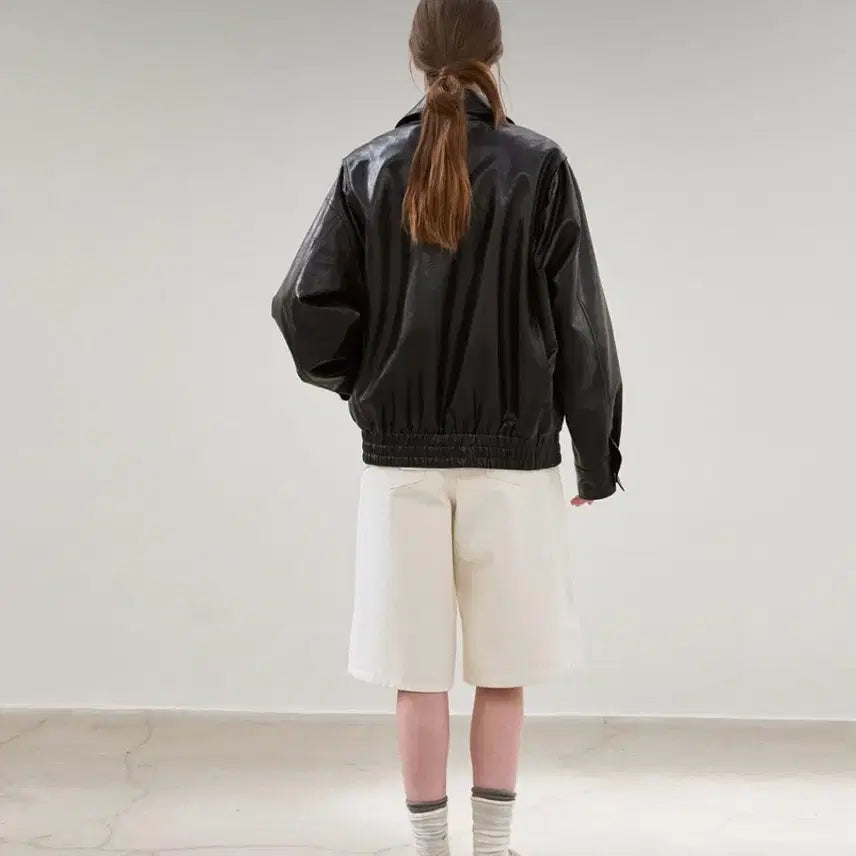 [BUNJANG] Fox Leather Oversized Blouson (Black) / 폭스 레더 오버 핏 블루종(블랙)