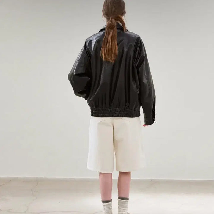 [BUNJANG] Fox Leather Oversized Blouson (Black) / 폭스 레더 오버 핏 블루종(블랙)