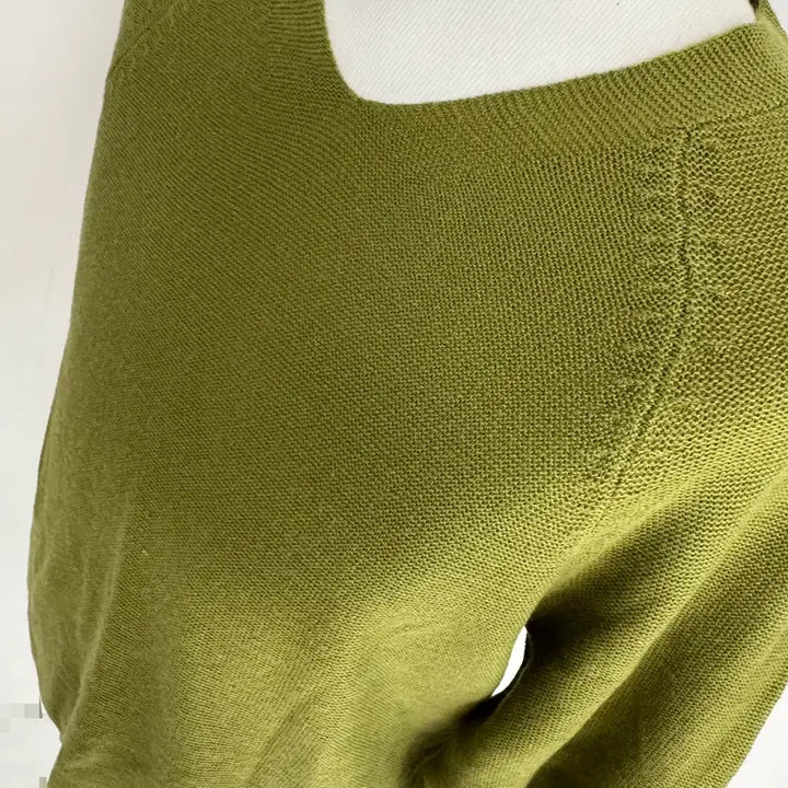 [BUNJANG] Khaki V-Neck Knit Top / 카키색 브이넥 니트