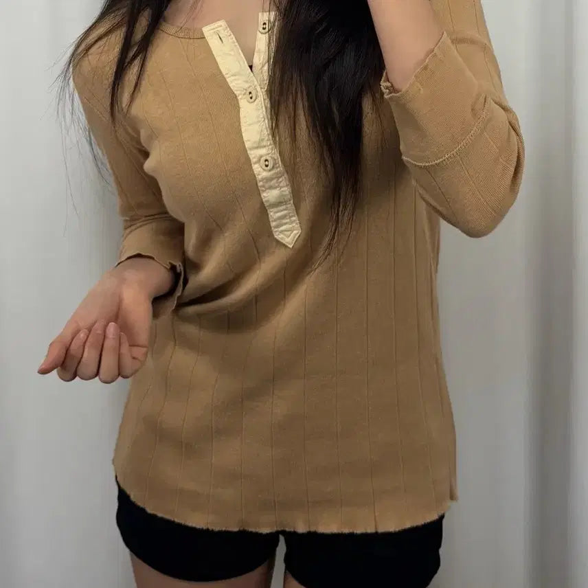 [BUNJANG] Polo Beige Cotton Knit Button Detail Sweater Size M / 폴로 베이지 코튼 니트