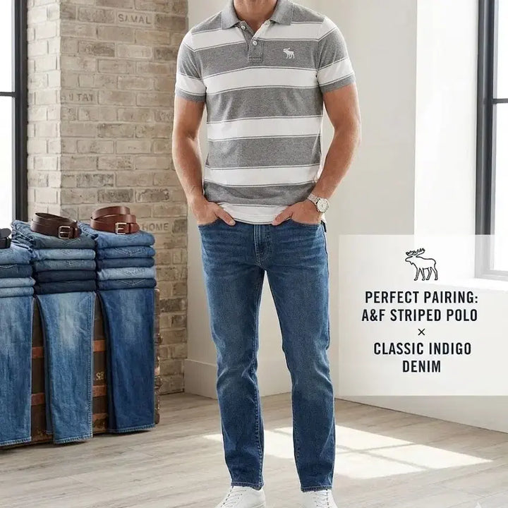 [BUNJANG] Abercrombie Stripe Polo Shirt L / 아베크롬비 스트라이프 반팔 폴로티셔츠 L