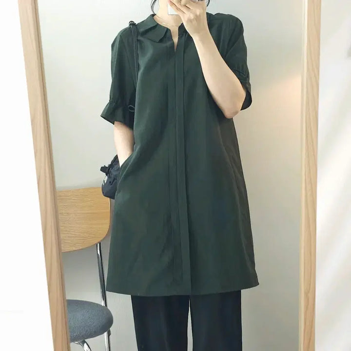 [BUNJANG] BCBG Dark Green Ruffle Detail Midi Dress / (66)BCBG 여성 원피스 반팔 다크그린 K3W2607