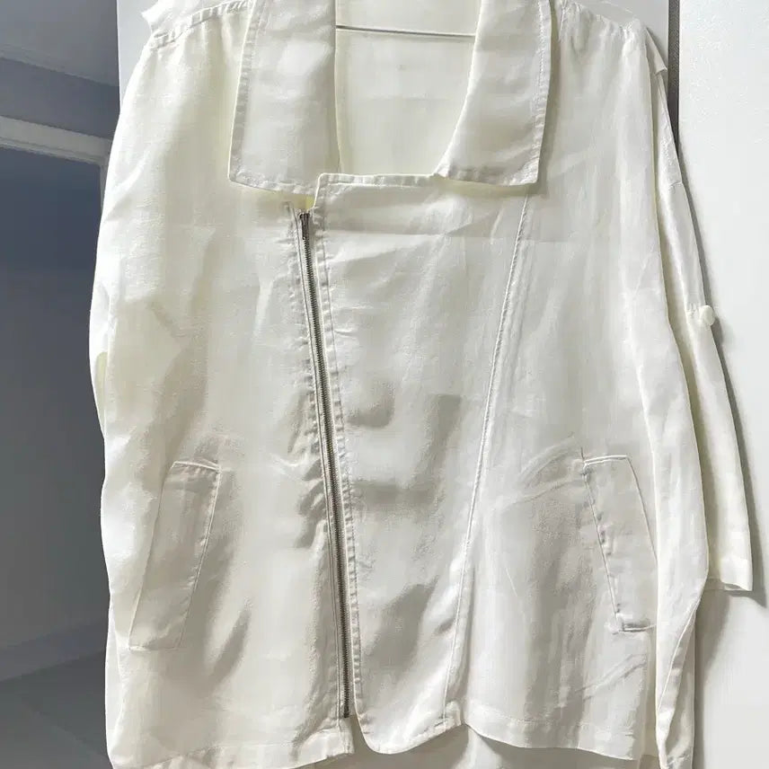 [BUNJANG] White Linen Zipper Shirt Jacket / 화이트 린넨 지퍼 셔츠 자켓