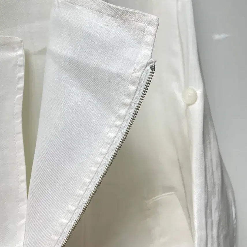 [BUNJANG] White Linen Zipper Shirt Jacket / 화이트 린넨 지퍼 셔츠 자켓