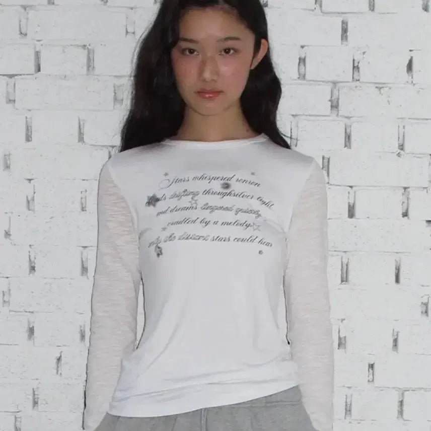 [BUNJANG] Ronron Shuhua SHEER LETTERING Long Sleeve / [슈화 착용] 택o) 론론 SHEER LETTERING 롱 슬리브