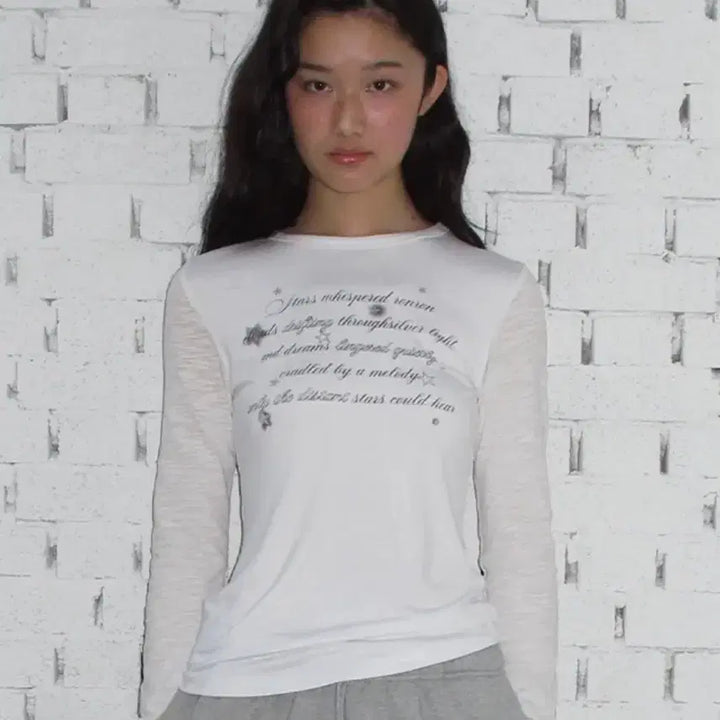 [BUNJANG] Ronron Shuhua SHEER LETTERING Long Sleeve / [슈화 착용] 택o) 론론 SHEER LETTERING 롱 슬리브