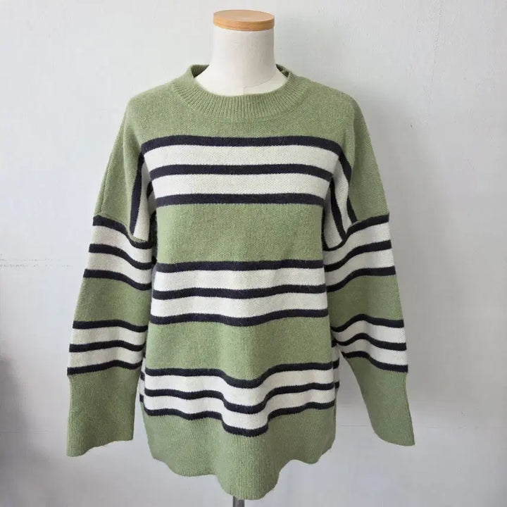 [SOLD OUT] 빈티지 만원샵 그린 스트라이프 오버핏 니트