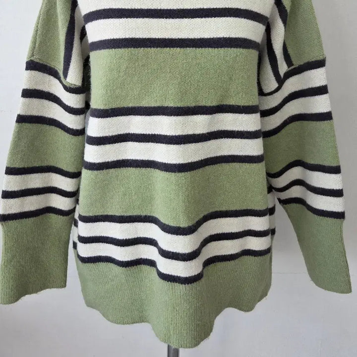 [SOLD OUT] 빈티지 만원샵 그린 스트라이프 오버핏 니트