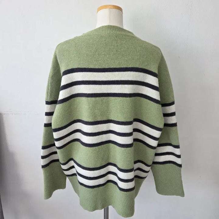 [SOLD OUT] 빈티지 만원샵 그린 스트라이프 오버핏 니트