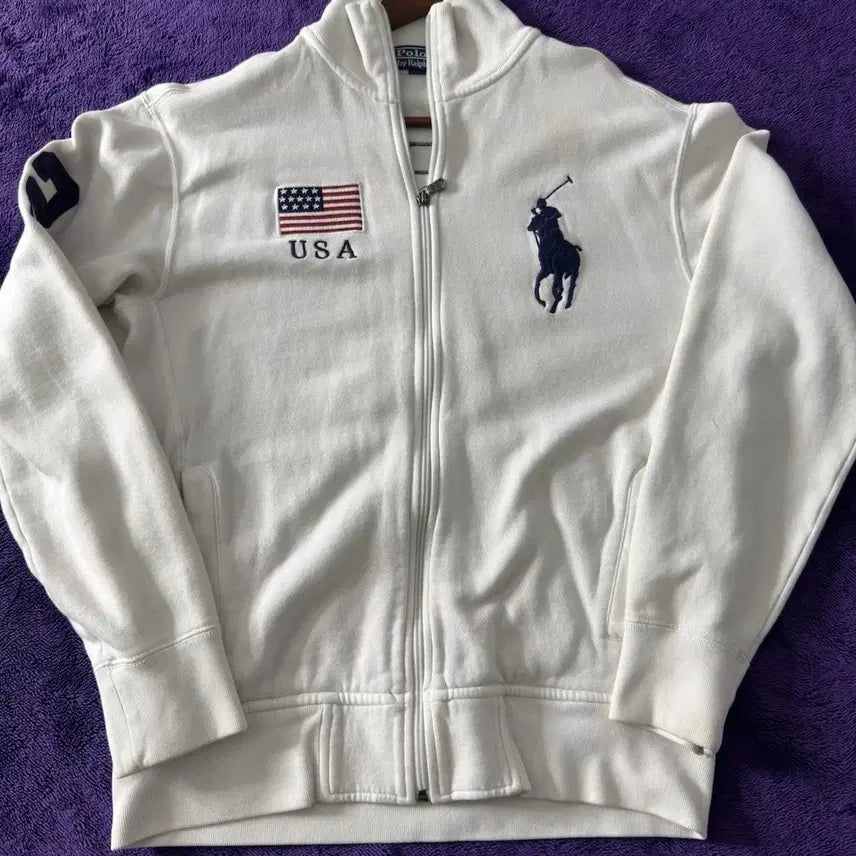 [BUNJANG] Polo Ralph Lauren Big Pony USA Flag White Zip-Up Jacket / 폴로 랄프 로렌 빅 포니 USA 성조기 화이트 집업